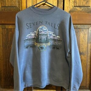 Vintage 90s Fruit of the Loom Blue Graphic Crewneck Sweatshirt